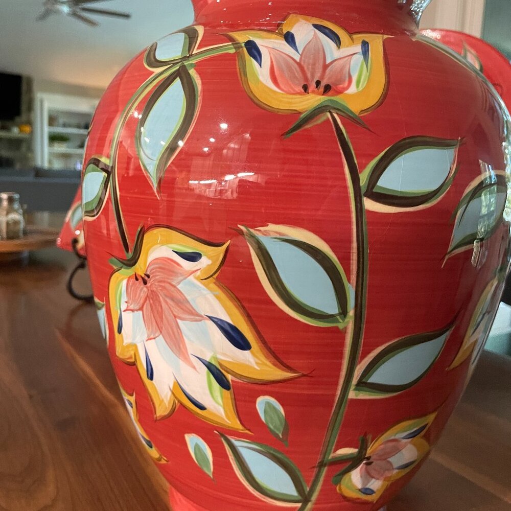 Southern Living Vase, Red, Green, Light Blue